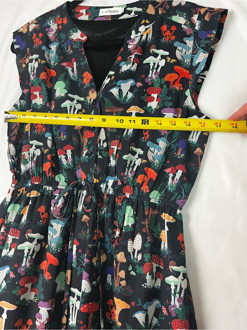 Whimsigoth Witchy Fairy Cottagecore Mushroom Print Lined Dress with Pockets Sz M - Picture 10 of 15